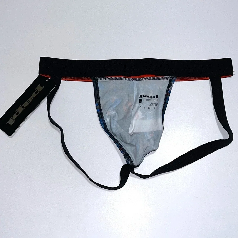 Papi Mens Graphic Print Jockstrap Black Blue Red Athletic Supporter Size M NEW
